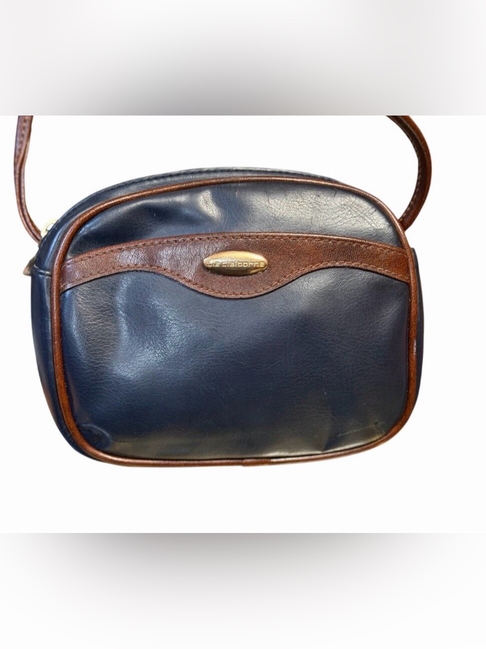 Vintage Liz Claiborne Crossbody Bag Navy Blue With Brown Trim
